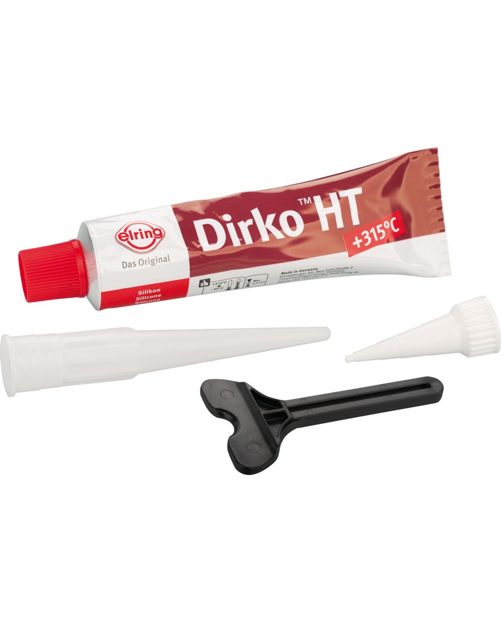 Dirko HT Dichtmasse rot (-60 bis +315°C; im Vergleich zu grauem und  schwarzem Dirko ist diese Variante weicher und elastischer), 70ml, inkl.  Dosiertülle