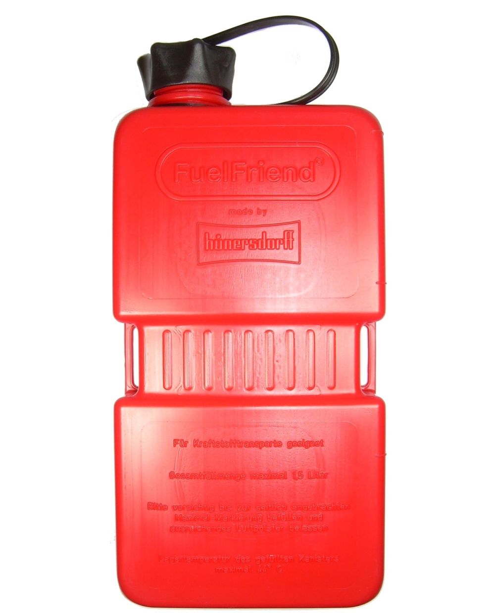 1.5L Kanister Hünersdorff Fuelfriend, rot, zapfpistolentauglich, für Benzin  / Öl, Befestigungslaschen für Spanngurte, Abm. inkl. Verschluss:  280x121x67mm