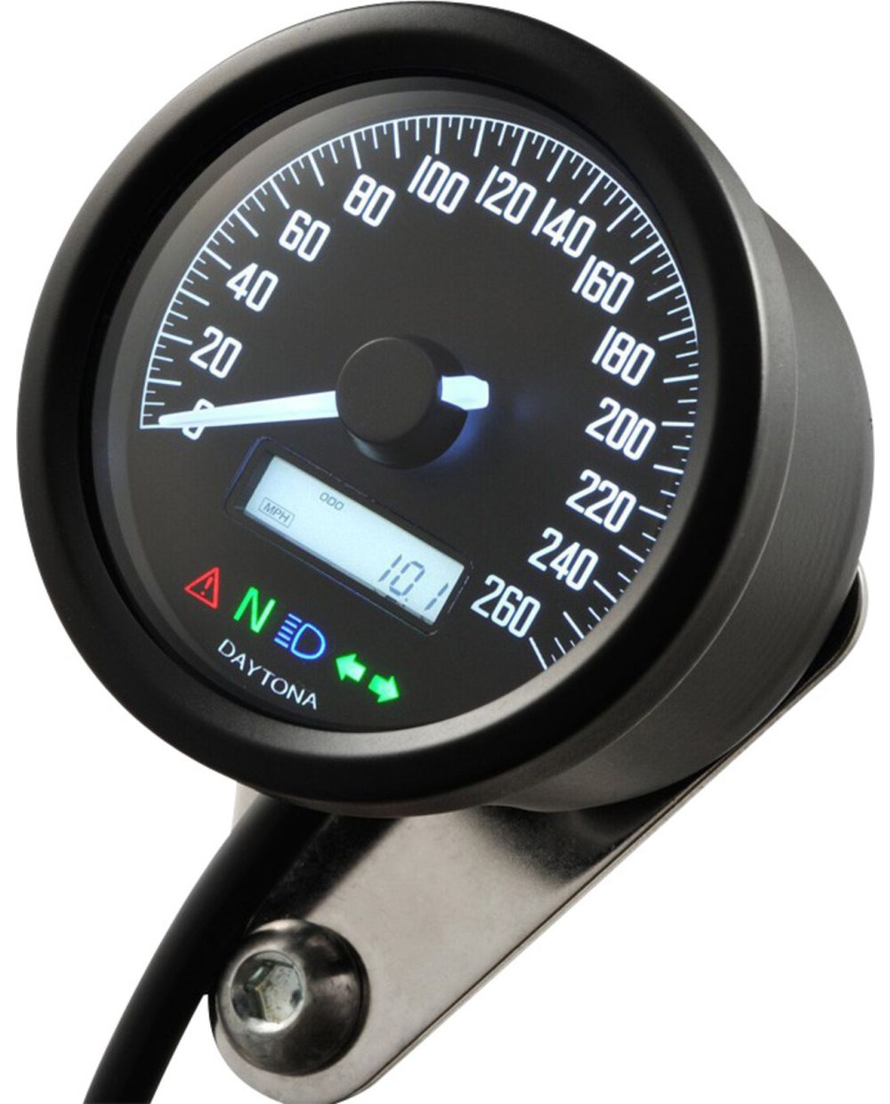 Daytona 'Velona 2' Tachometer 260km/h, Abm. 60x45 mm, schwarz (km/h,km  Gesamt+Tag, Volt, Uhr, weiße LED-Beleuchtung + LC-Display, e-geprüft)