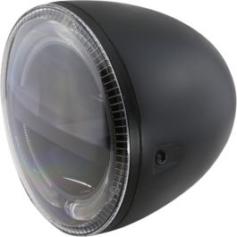 LED-Scheinwerfer 5 3/4', Leuchtring mit Tagfahr- und Standlicht, schwarzes  Metallgehäuse, seitliche Befestigung, Abm. ca. Tiefe 167mm, Einsatz-DM