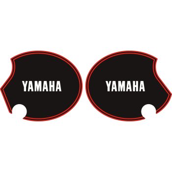 Seitendeckelaufkleber-Set 'YAMAHA' rechts+links, schwarz glänzend, rote Streifen (analog Tankdekor), Schriftzug weiß